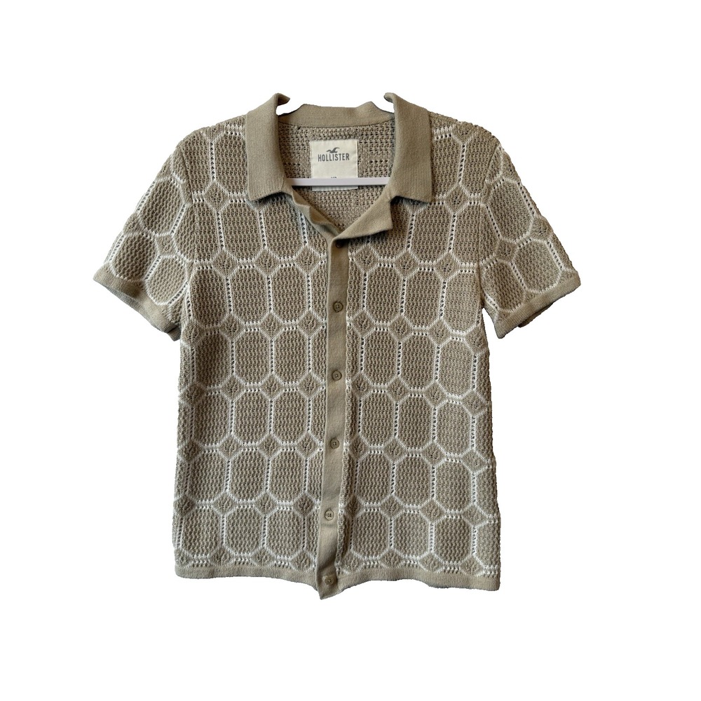 Hollister Collared Open Knit Short‎ Sleeve Cardigan Sweater Men's XS Preppy Chic